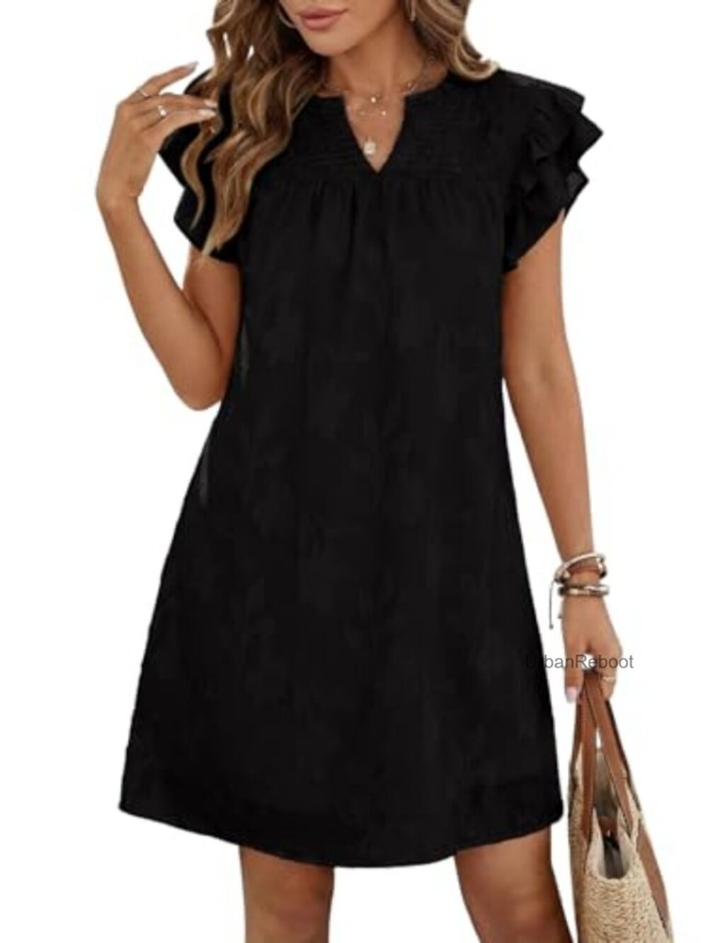 Ruffle Short Sleeve V-Neck Smocked Floral Burnout Mini Sundress - Picture 1 of 6
